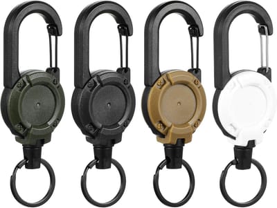 4-Pack robuuste intrekbare sleutelhanger - uitschuifbare haspelhouder met karabijnhaak - sleutelhanger met clip - sleutelhanger voor buiten
