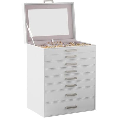 Ochama Grote 8-laags sieradendoos organizer met speciale horloge opbergruimte, stapelbare laden met transparant glazen bovenkant voor presentatie,