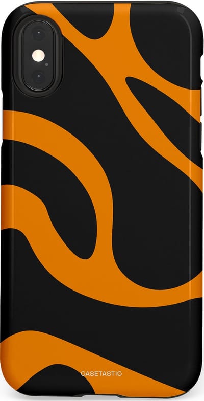 Casetastic hoesje geschikt voor Apple iPhone X / Apple iPhone XS - Dubbellaagse bescherming - Katachtige Oranje Tijger Strepen - Fashion Case - Zwart Oranje