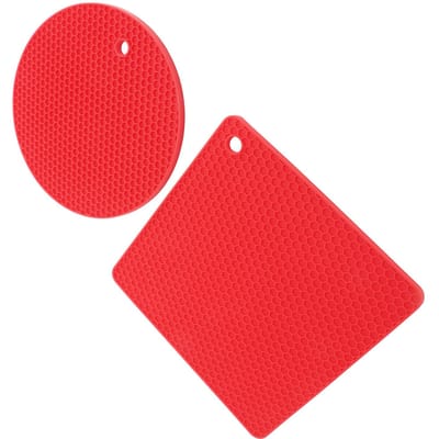 5 STUKS 2 Ronde 3 Vierkante Siliconen Honingraat Mat Multifunctionele Onderzetters voor Hete Gerechten Tafels rood
