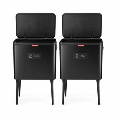 Prullenbak Set 2 Stuks – 70 Liter Totaal (2x35L) – Afvalscheiding Vuilnisbakken met Push Deksel – Afvalbak op Poten – Zwart