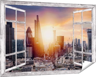 Gards Tuinposter Doorkijk Londen Stad bij Zonsopgang - 150x100 cm - Tuindoek - Tuindecoratie - Wanddecoratie buiten - Tuinschilderij