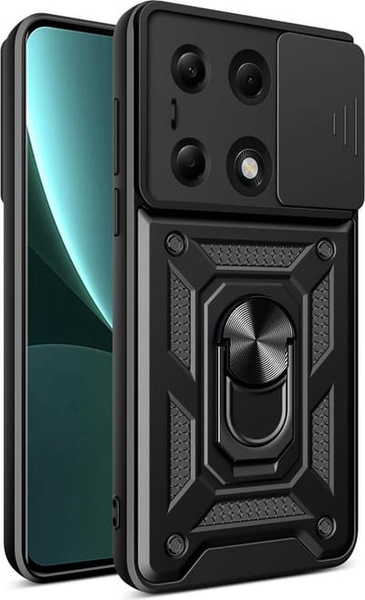 MobyDefend Hoesje - Geschikt voor Xiaomi Redmi Note 13 Pro 4G - Pantsercase Met Draaibare Ring - Zwart