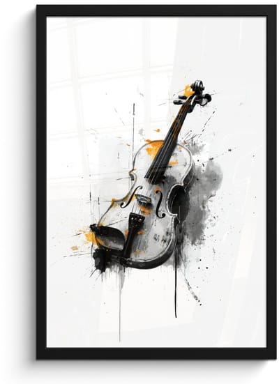 Poster in lijst - Fotolijst 40x60 cm - Posters - Viool - Oranje - Zwart - Penseelstreken - Posterlijst zwart - Decoratie - Wanddecoratie woonkamer - Muurdecoratie slaapkamer