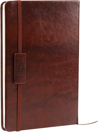 Notitieboek A5 met 200 pagina's, hardcover leer, elastische sluiting en vervangbare papieren tas voor journaling, notities en verslaglegging