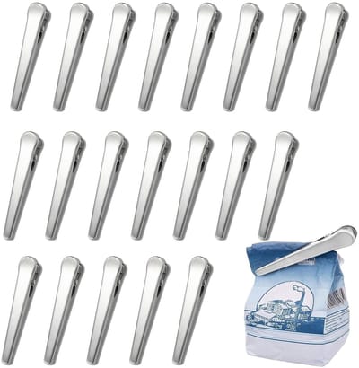 Dailygoods- Voedselopslagclips 20 Stuks - Roestvrij Staal - Voorzakken - Vershoudclips - Keukenaccessoires - 8.2 cm - Voedselclips