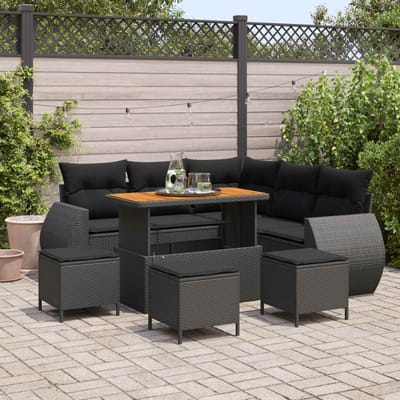 vidaXL - Tuinbank - Set - 9 - st - 8-Aantal - zitplaatsen - Zwart - poly - rattan