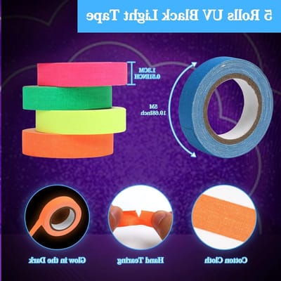 5 Stuks Neon Plakband voor Zwart Licht, UV Fluorescerend Tape, Lumineuze Gaffertape voor Feestdecoratie en Halloween Ambachten - 13mmx5m