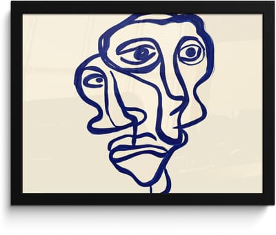 Poster in lijst - Fotolijst 40x30 cm - Posters - Lijntekening - Overlappende gezichten - Donkerblauw - Posterlijst zwart - Decoratie - Wanddecoratie woonkamer - Muurdecoratie slaapkamer
