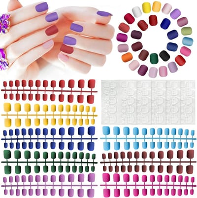 Kleurige Korte Nepnagels met Volledige Bedekking en 120 Hechtstrips - 720 Stuks Kunstnagels voor een Perfecte Manicure