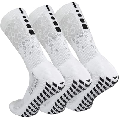 3 paires de chaussettes de football antidérapantes pour hommes et femmes, chaussettes de sport respirantes avec pinces pour Set A white
