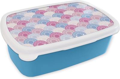 Broodtrommel Blauw - Lunchbox - Brooddoos - Cirkel - Patroon - Roze - 18x12x6 cm - Kinderen - Jongen