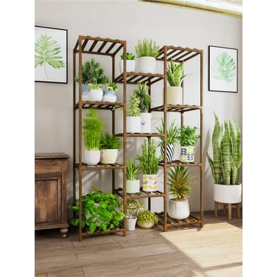 Houten plantenplank Bloempotstandaard Binnen Buiten Meerlaagse plantendisplaystandaard voor bloemenwinkel Kantoor Tuin Balkon Terrasdecoratie