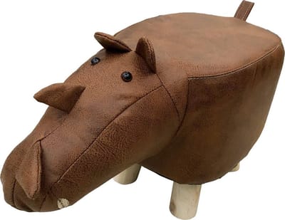 Krukje Dieren - Kinderkruk - Hout en PU Kunstleer - 28x25x27 cm - Neushoorn - Dielay