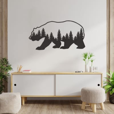 Wanddecoratie Beer Landschap - Muurdecoratie Beer - Muurdecoratie Hout - Wanddecoratie Hout - Muurdecoratie Woonkamer - Wanddecoratie Woonkamer - Wanddecoratie Industrieel - Wanddecoratie Dieren - Home Decor - Wall Line Art - 89 x 46.5 cm