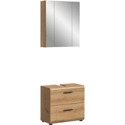 Badcombinatie met Spiegelkast - Minimalistisch 2-Delig Set - Artisan Oak Look - 60x185x30cm