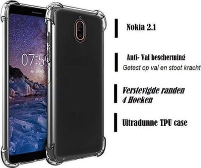 DrPhone Nokia 2.1 TPU Hoesje - Siliconen Shock Bumper Case -Backcover met Verstevigde randen voor extra bescherming voor