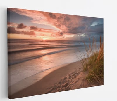 Saammp - Canvas Schilderij - Strand En Zee Vanuit de duinen - 45x30 - Foto op canvas - Wanddecoratie - muurdecoratie Woonkamer - Slaapkamer decoratie - Canvas Print