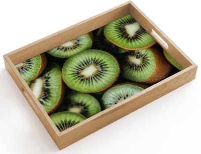 Dienblad hout 40x30 cm - Schootdienblad - Kiwi - Fruit - Groen - Borrelplank rechthoek - Plateau dienbladen