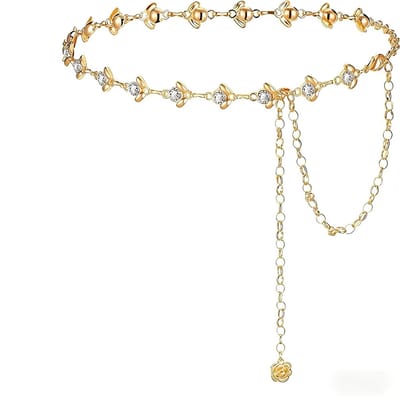 Dailygoods- Ketting Riem Dames 47 Inch - Gouden Legering - Slank Ontwerp - Strass-Steentjes - Kostuum/Sieraden - Lichtgewicht en Comfortabel