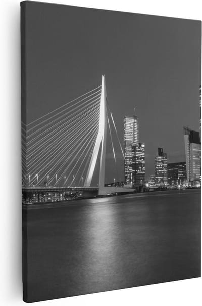 Artaza Canvas Schilderij Erasmusbrug - 40x50 cm - Wanddecoratie Rotterdam - Muurdecoratie Skyline Nacht - Kamer Accessoires