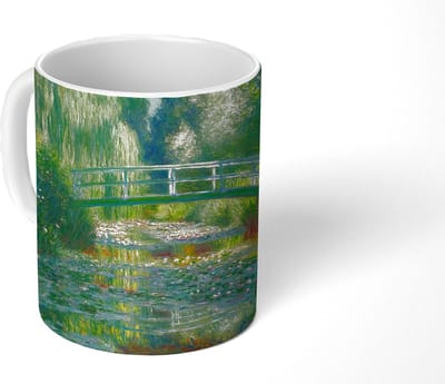 Mok - Koffiemok - Brug - Hout - Vijver - Waterlelies - Mokken - 350 ML - Beker - Koffiemokken - Theemok
