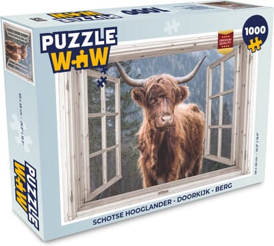 Puzzel Schotse hooglander - Doorkijk - Berg - Legpuzzel - Puzzel 1000 stukjes volwassenen