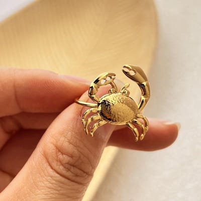 Roestvrij Staal Goudkleur Krab Ringen Voor Vrouwen Mannen Vintage Open Verstelbare Ring Esthetische Bruiloft Waterdichte Sieraden Cadeau brown