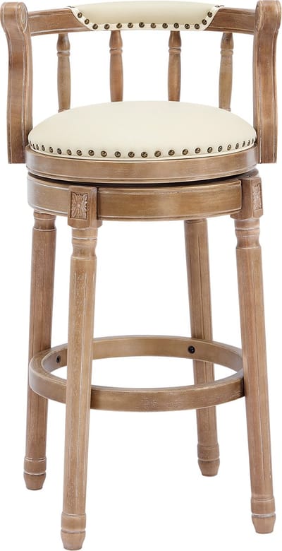Koeienhuid Top Leren Houten Bar Krukken, 360 Graden Draaibare Bar Stoel met Rugleuning, Bar Hoogte en Counter Hoogte Bar Krukken voor Thuis, Keuken, Eetkamer en Bar- Retro
