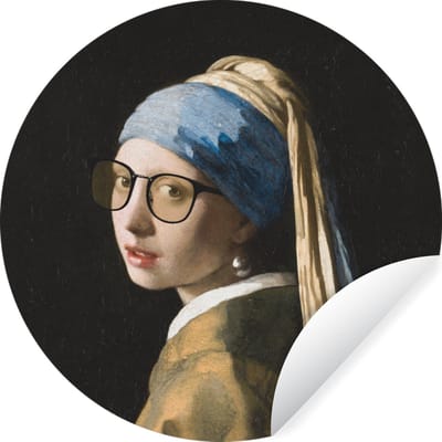 WallCircle® - Behangcirkel 30x30 cm - Muurstickers Meisje met de parel - Vermeer - Bril - Muurcirkel woonkamer - Wandcirkel slaapkamer - Kamer decoratie zelfklevend - Muurdecoratie accessoires