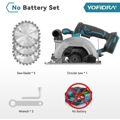 YOFIDRA 6-Inch Borstelloze Elektrische Cirkelzaag Digitale Weergave Kettingzaag Multifunctioneel Snijgereedschap Voor Makita 18V Batterij Pin Without Battery