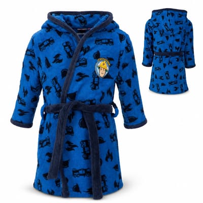 Brandweerman Sam kinderbadjas – Badjas voor jongens met capuchon – Maat 98/104 - Blauw