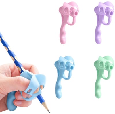 Dailygoods- Potloodgrepen 4 Stuks - Ergonomische Schrijfcorrectoren - Handschrifthulp voor Kinderen - Veelkleurige Trainingshulpmiddelen - Vermindert Druk op Vingers - Comfortabel en Effectief - Schrijfhulpmiddelen