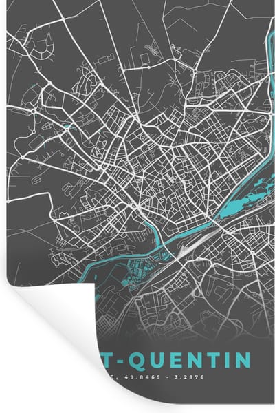 Muurstickers - Sticker Folie - Plattegrond - Stadskaart - Kaart - Saint-Quentin - Frankrijk - 20x30 cm - Plakfolie - Muurstickers Kinderkamer - Zelfklevend Behang - Zelfklevend behangpapier - Stickerfolie