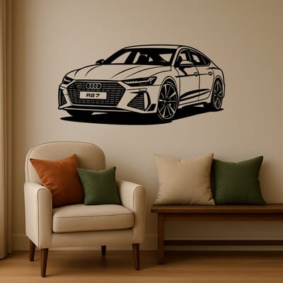 Audi RS7 Wanddecoratie – Houten Auto Muurdecoratie 75 cm – Zwart Lasergesneden Design – Moderne Decoratie voor Woonkamer, Garage en Mancave – Cadeau voor Autoliefhebber