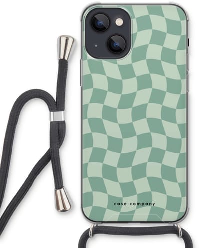 Case Company® - Hoesje met koord geschikt voor iPhone 13 hoesje met Koord - Grid Groen - Telefoonhoesje met Zwart Koord - Bescherming aan alle Kanten en Over de Schermrand