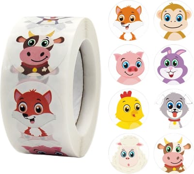 500 Stickers Op Rol - 2.5cm - Boerderij Dieren - Beloningsstickers - Stickers Kinderen - Sluitsticker - Sluitzegel - 25mm - 500 Stuks