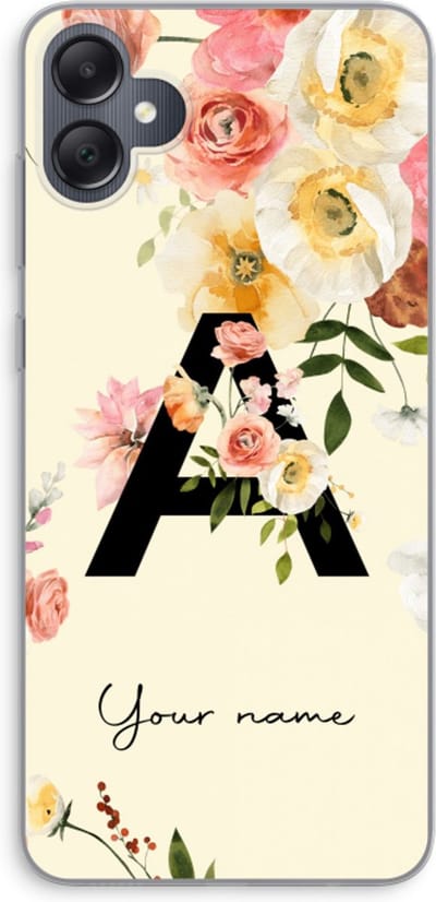 Gepersonaliseerd - Case Company® - Hoesje geschikt voor Samsung Galaxy A05 hoesje - Flirty Flowers Monogram - Soft Cover Telefoonhoesje - Bescherming aan alle Kanten en Schermrand