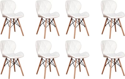 Happyment Moderne Eetkamerstoelen Wit - Set van 8 - Woonkamerstoelen - Zithoogte 38cm - Keukenstoelen - Kuipstoel