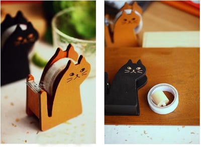 Schattige Kat Vintage Houten Tape Dispenser met 1 Rol Tape voor Thuis en Kantoor, Ideaal Bureau Accessoire voor Studenten en Kinderen