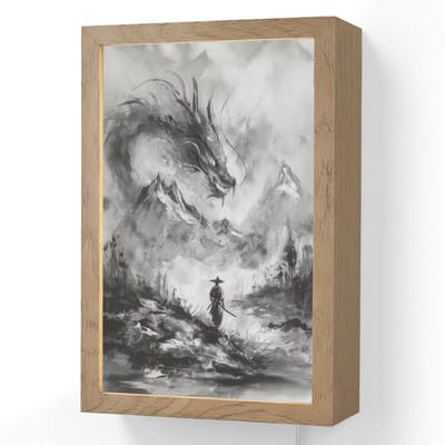 Wandlamp 20x30 cm - Oplaadbaar - Krijger - Draak - Grijs - Wandlampen binnen woonkamer - Slaapkamer lamp met kabel - Decoratieve nachtlamp - Vloerlamp snoer