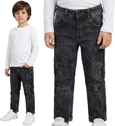 Zwarte JEANS voor jongens, comfortabele broek met stiksels voor jongens 92 cm