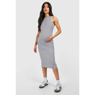 boohoo Dames Zwangerschapsjurk met gestreepte racer-nek midi jurk | Zwart | Maat: 36