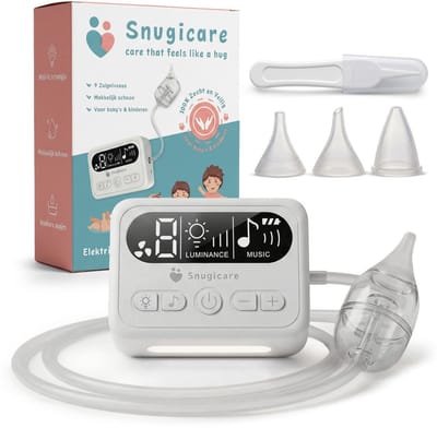 Snugicare Neusreiniger Baby - Elektrische Neuszuiger - Neuspeer - Snotzuiger - Met 9 Zuigniveaus en 10 Verschillende Melodietjes - Oplaadbaar