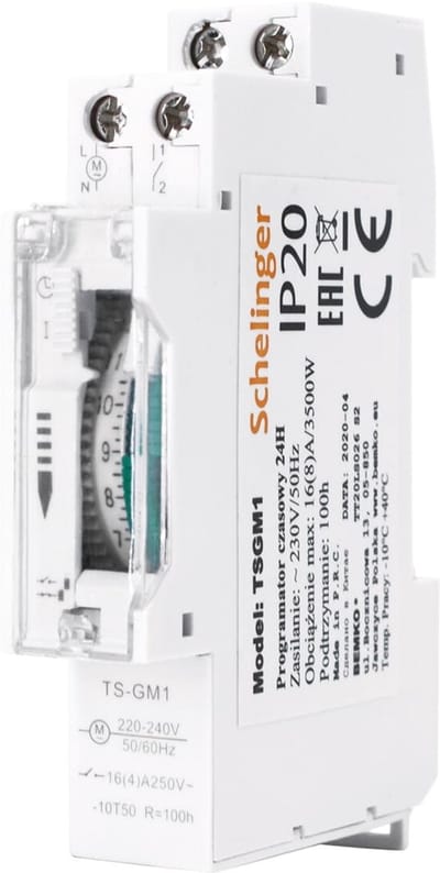 Schelinger Mechanische Tijdschakelaar 24 Uur - DIN-Rail - 16A - Dagprogramma - IP20 - 3500W - 96 Instellingen