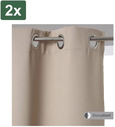 Atmosphera verduisterende gordijnen - set 4 stuks - B135 x L240 cm - beige - geplooid - met ringen - kant en klaar - Set van 2 gordijnen - Volledig verduisterend - Warmteregulerend