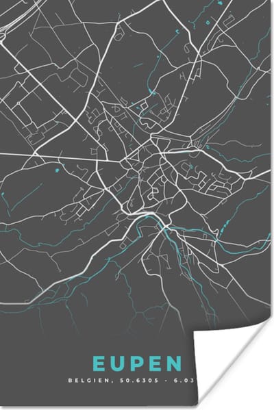 Poster Plattegrond – Eupen – Blauw – Stadskaart - Kaart - 120x180 cm XXL