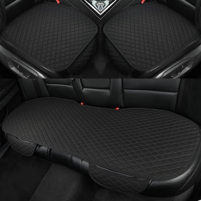 Comfortabele 3-delige Linnen Autostoelhoezen voor Voor- en Achterbank - Universeel Geschikt voor 90% van de Voertuigen (SUV's/Sedans) - Zwart en Ademend Design voor Optimale Rijervaring