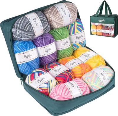 MGM Trading Gehaakte garen, breien wol garen voor haak (12 * 50g), kleurrijk dubbel breien acryl garen voor DIY breien ambachtelijke en haak project (multi-gekleurd, 4-laag)