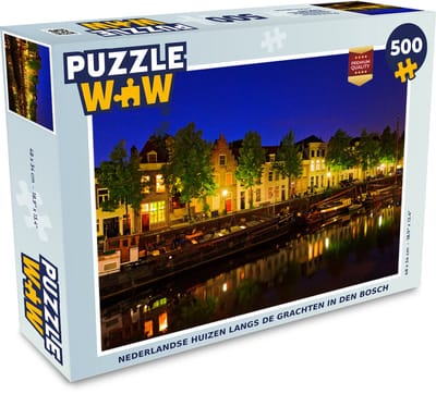 Puzzel Nederlandse huizen langs de grachten in Den Bosch - Legpuzzel - Puzzel 500 stukjes